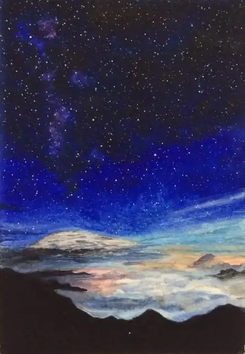 清新水彩画 手绘 星空 夜景 自然风景 清新淡雅 唯美插画
