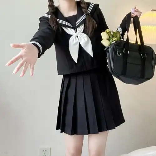 现货批发 黑三本水手服金鱼结学生jk制服裙校供海军风套装中间服