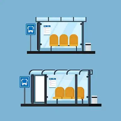 矢量圆的角正方形图标对城市公共交通系统项目公交车站,前面视图中