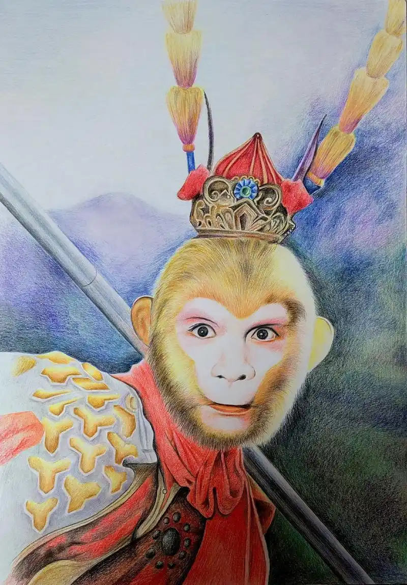 齐天大圣孙悟空 #彩铅人物 #一起学画画 #手绘 #人物肖像 - 抖音