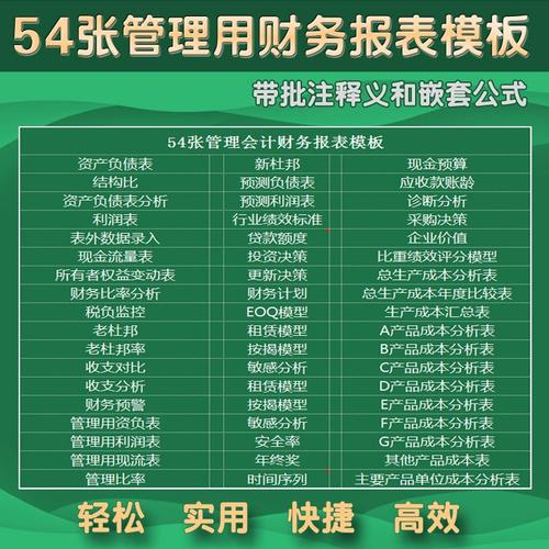54张管理用财务报表模板自动生成 excel表格模板 财务会计常用表