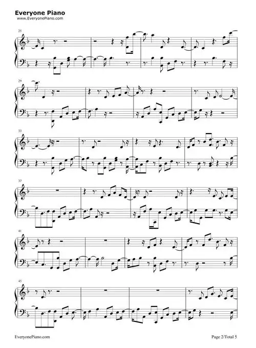 for you-五十度飞主题曲五线谱预览2-钢琴谱文件(五线谱,双手简谱