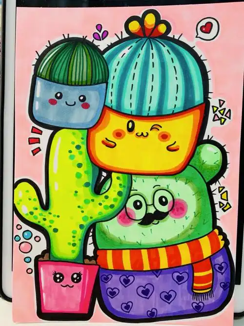 仙人掌 马克笔画 儿童画