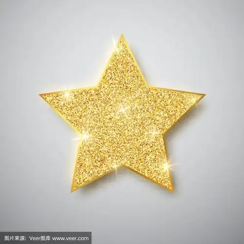 金色闪闪发光的星星与阴影孤立在灰色的背景.矢量图