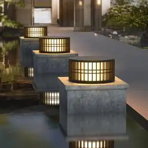 太阳能柱头灯户外圆形柱子灯新中式庭院围墙柱头灯防水别墅大门灯