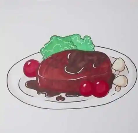 美味的牛排简笔画怎么画 牛排简笔画图片彩色画法