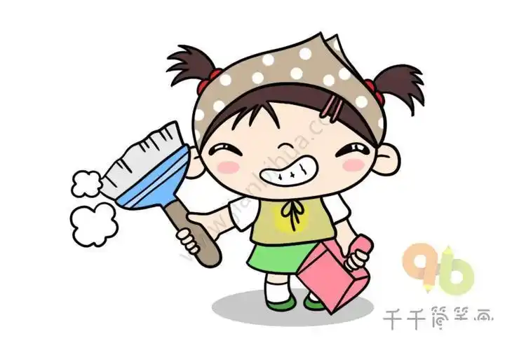 女孩儿扫地简笔画简单