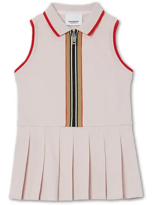 burberry babies 条纹边饰polo领连衣裙 in neutrals