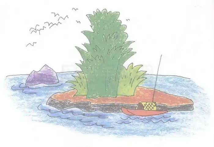 小岛简笔画图片教程小岛简笔画资料:在我家附近,有一座小岛,很少有人