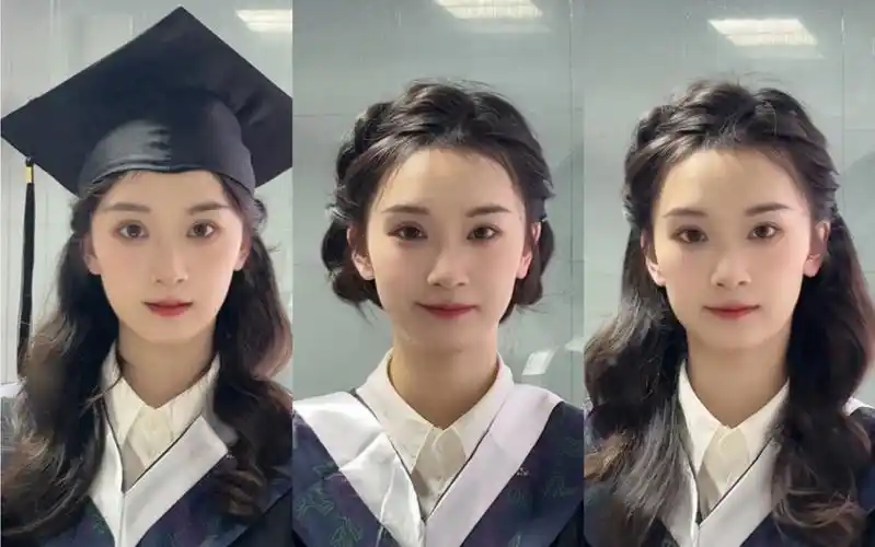 第1种正戴学士帽简单几步就能让颞部饱满,头发蓬松,很适合集体大合照