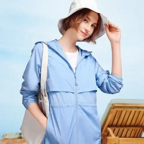 骆驼防晒衫女2021夏季轻薄透气防紫外线中长款运动连帽防晒衣服潮