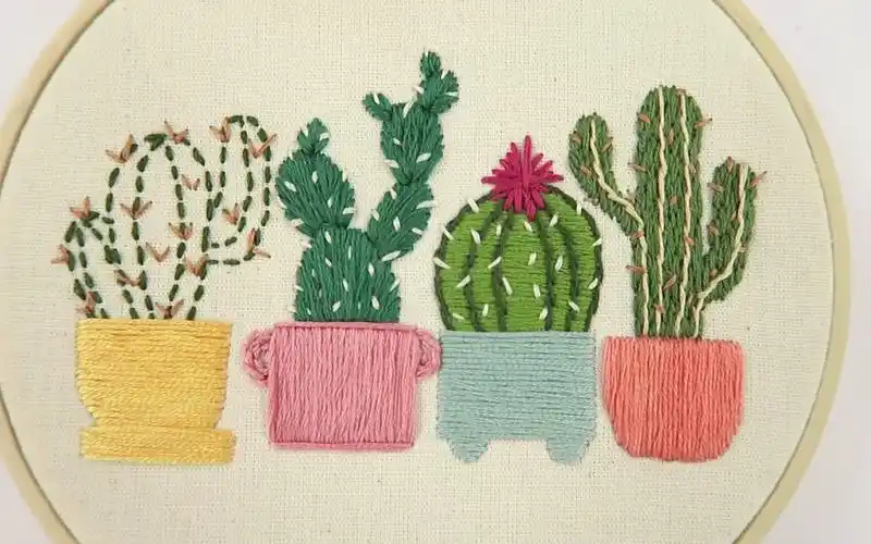 【刺绣】基础针法教程之平针绣,小清新刺绣仙人掌