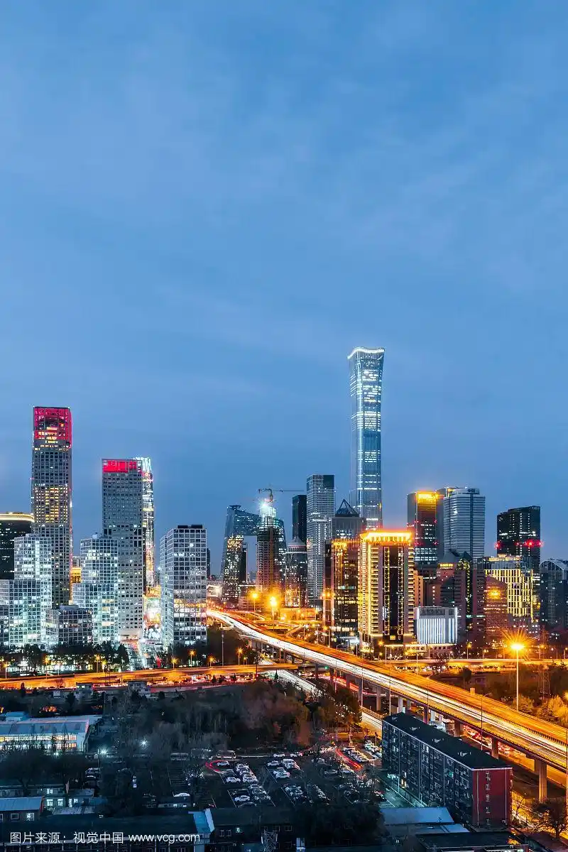 中国北京cbd建筑群高视角夜景风光