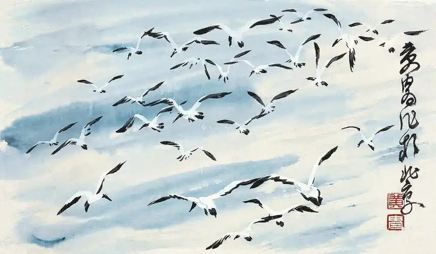 0280海鸥镜心设色纸本