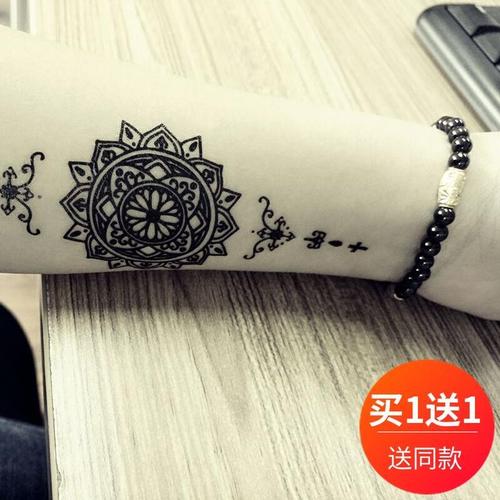 花朵曼陀罗图腾手腕纹身贴防水男女通用单色个性超版手臂刺青贴纸