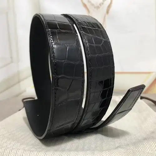 二手99新爱马仕hermes金色翅膀头倒v鳄鱼皮腰带高端男士皮带100