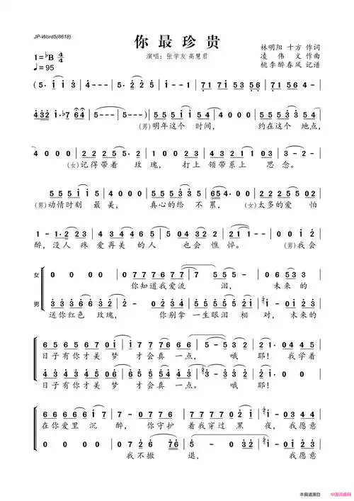 你最珍贵简谱-张学友演唱-林明阳,十方/凌伟文词曲1