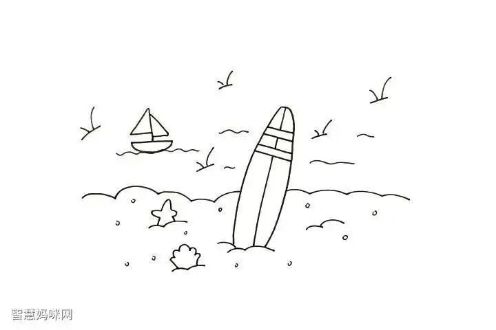 沙滩简笔画风景高级