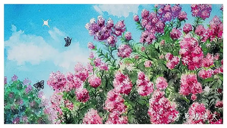 水彩手绘夏目友人帐电影版 场景 风景 天空 花丛