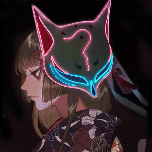 离人愁狐妖半脸动漫led荧光万圣节狐仙美女cos道具 和风半脸面具(蓝色