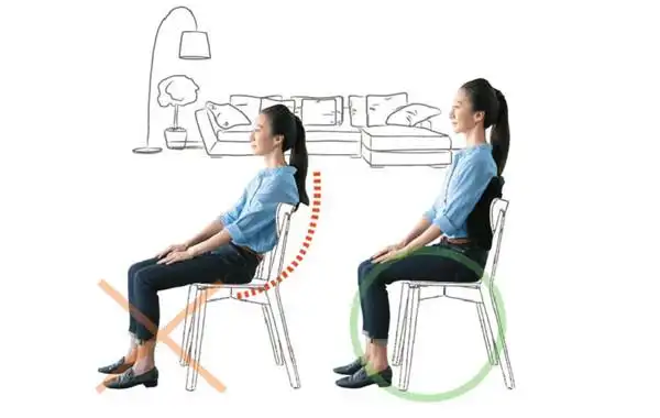 (图1:腰背和椅子呈90度才是正确坐姿.图片来源:康健杂志)