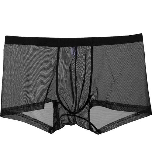 情趣内衣男士内裤男全透明平角大码中腰性感u凸网纱贴身囊袋裤头情趣