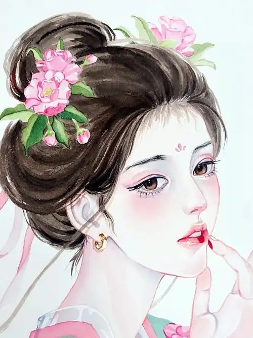 水彩古风美人点绛唇过程原图