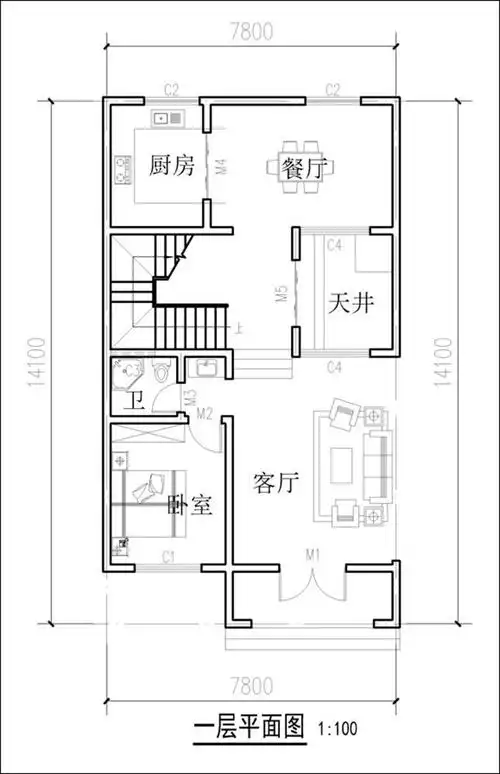 8x15米自建房设计图纸布局合理带天井设计