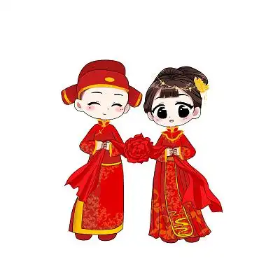 结婚卡通情侣人物甜蜜拜堂幸福png素材插画婚礼元素