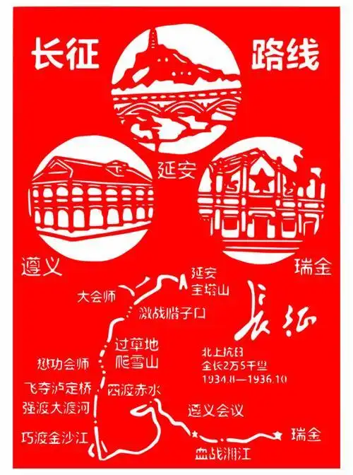 剪纸ab01红色革命长征革命战争学校学生中国爱国喜字