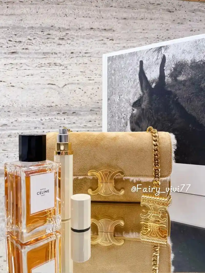 celine皮毛一体凯旋门链条肩包可爱