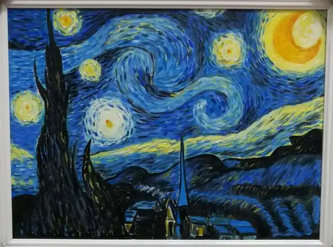 油画 写美篇 这是梵高有名的画作之一 《星月夜》,很多人看到这翻画