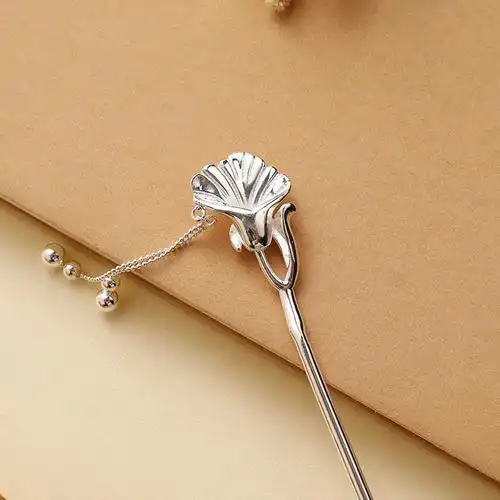 银佳银饰 足银990 杏叶流苏发簪 时尚潮流 精品现货一件代发-阿里巴巴