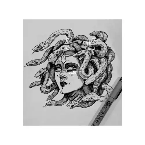 钢笔线稿美杜莎