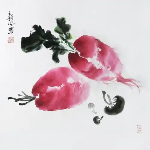 国画蔬果写生《萝卜》国画蔬果写生《西瓜》国画写意《万古长青》国画