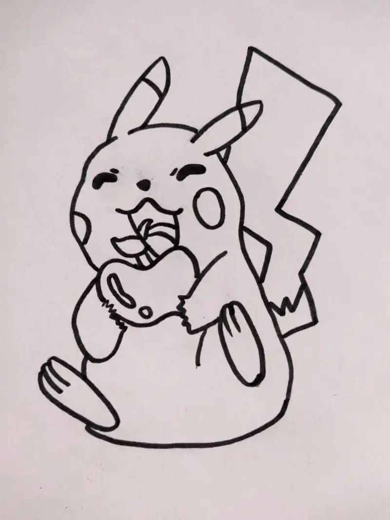 简笔画‖皮卡丘(48) 一个拿着苹果的皮卡皮卡皮卡丘正在向你走来