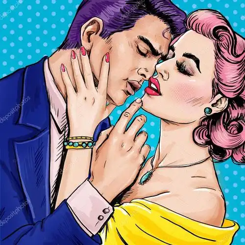 波普艺术 couple.pop 艺术的爱.情人节明信片.好莱坞电影里的场景.