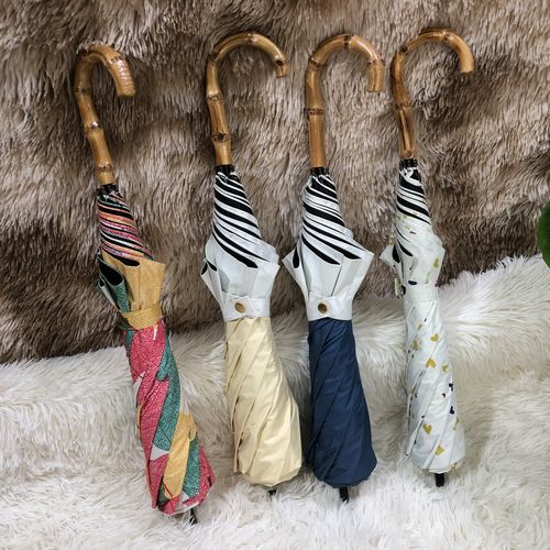 新款定制日本伞竹手柄二折伞加大伞面黑胶超强防晒小清新晴雨两用