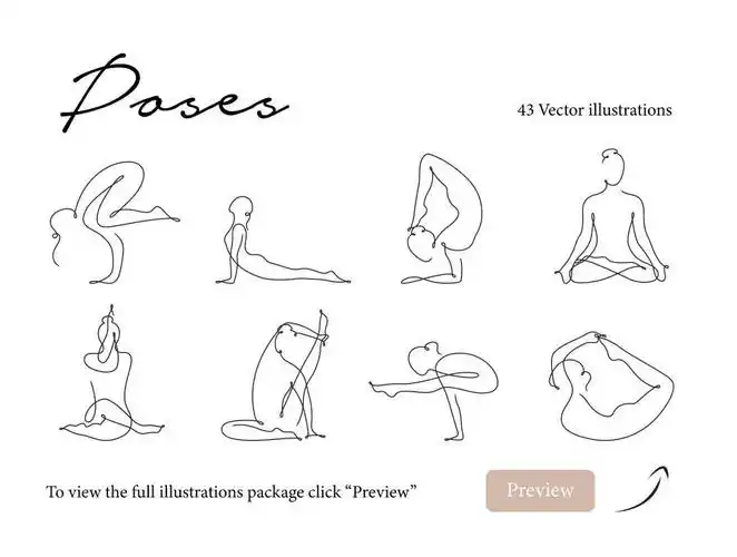 优雅时尚的手绘线条瑜伽锻炼的人物矢量插画素材