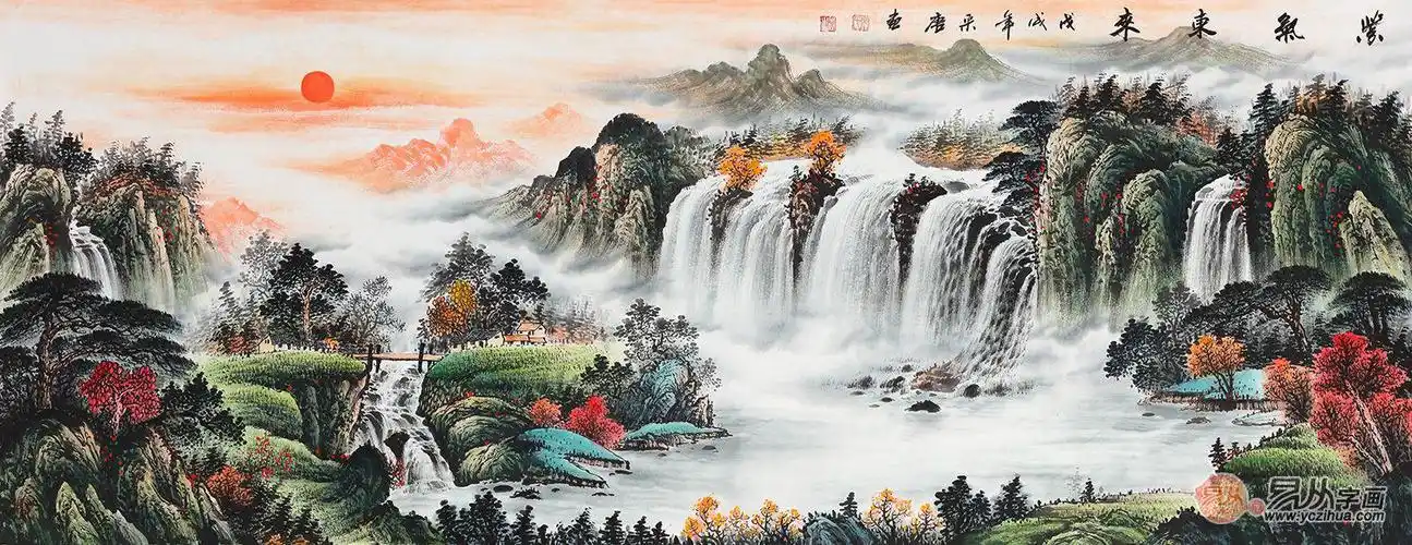 客厅里的装饰山水画?易从网国画山水美景秀雅!