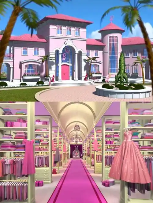 电影的布景和服装在还原芭比动画短片《芭比梦想豪宅》的基础上增添了