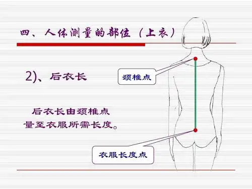 四,人体测量的部位(上衣) 2),后衣长 颈椎点 后衣长由颈椎点 量至衣服