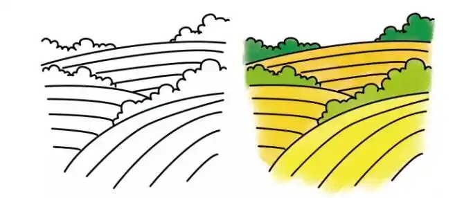 金色麦田简笔画_手工miao