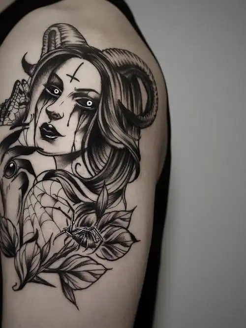 女撒旦_纹身图案手稿图片_阿橙的纹身作品集