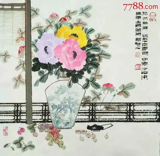 零售 花鸟国画原作 >> 著名画家郑守宽先生四尺斗方小写意水墨花瓶
