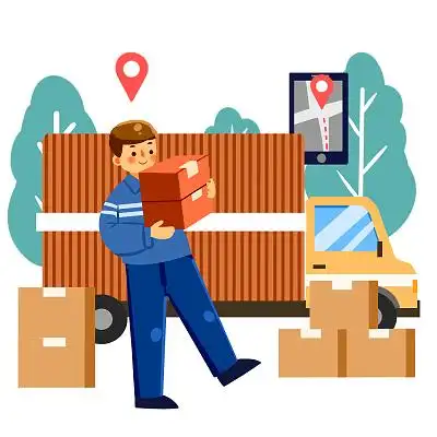 快递车送快递卡通人物快递物流png素材快递元素