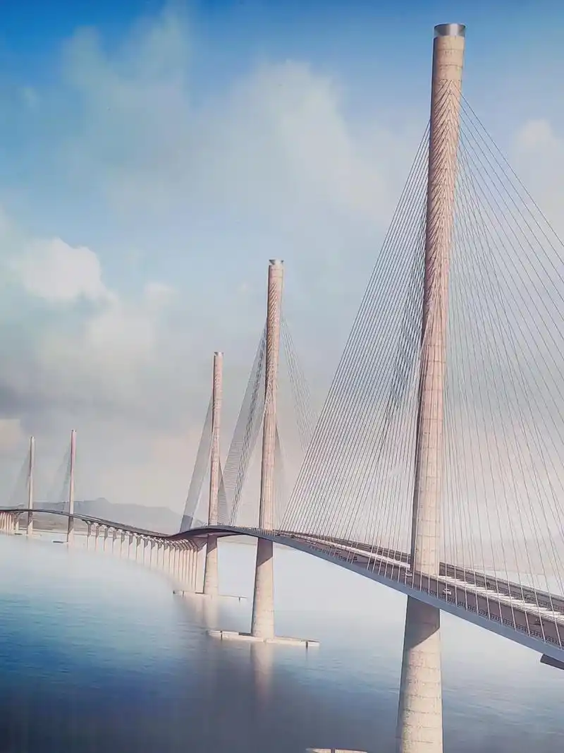 黄茅海跨海大桥效果图及施工现场.