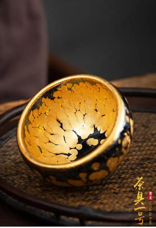 茶具一号手工金油滴建盏铁胎黄金天目茶盏鎏金陶瓷大气金盏茶杯单个