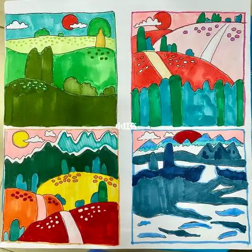 学生美术作业春夏秋冬绘画