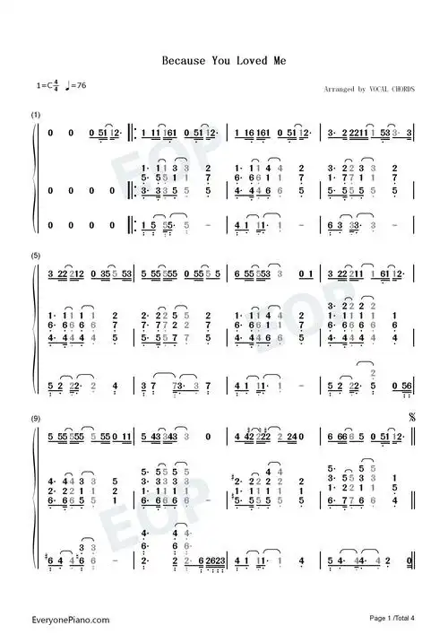 because you loved me-战地之恋主题曲双手简谱预览1